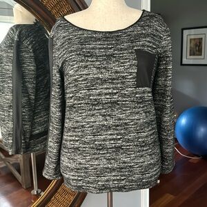 Black and White Marled Mixed Media Sweatshirt